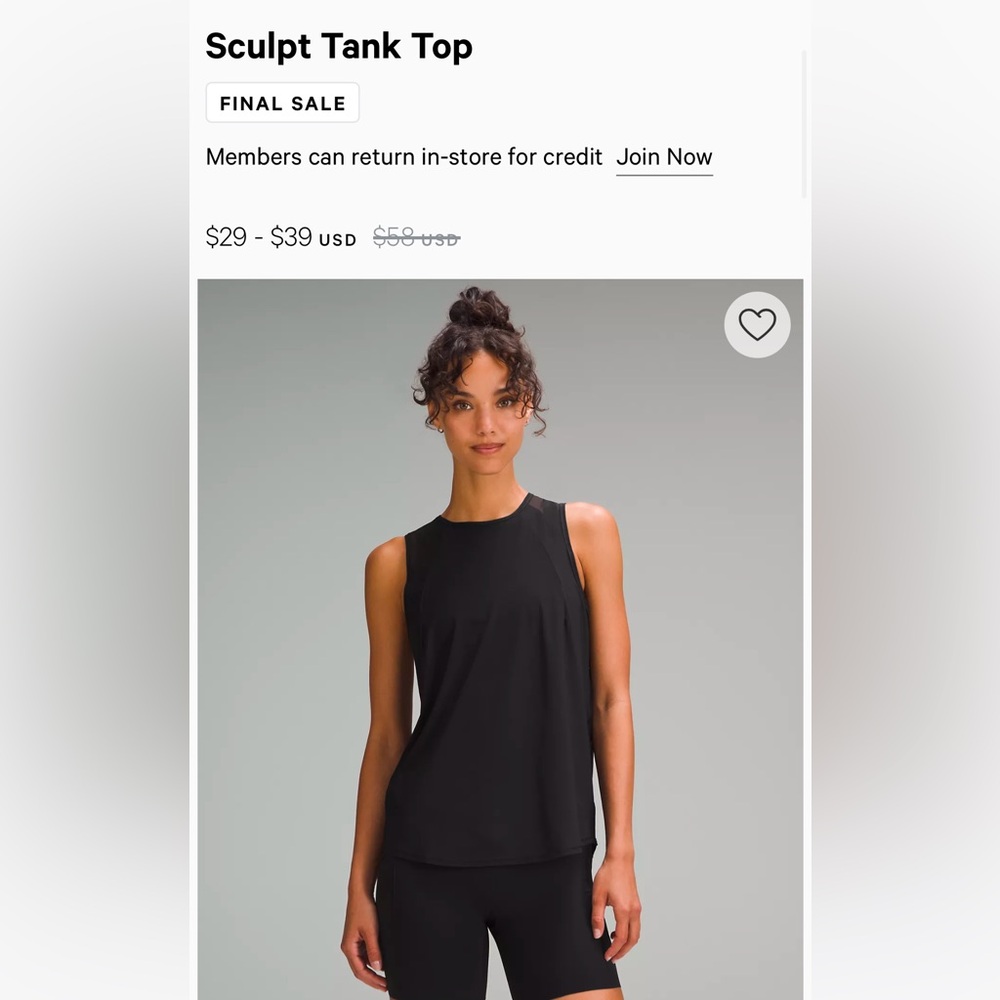 Lululemon sculpt tank in black